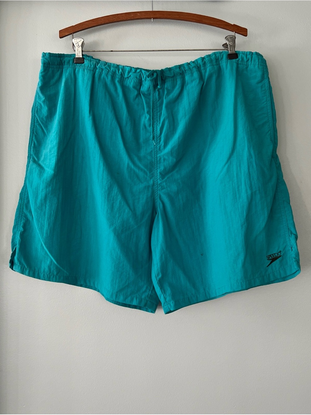 VTG 90s Speedo Embroidered Logo Aqua Green/Blue Board Shorts Swim Trunks Mens XL